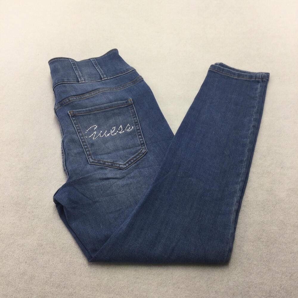 Guess Jeans Womens 27 Blue Med Wash High Rise Skinny Stretch Rhinestone 27x29